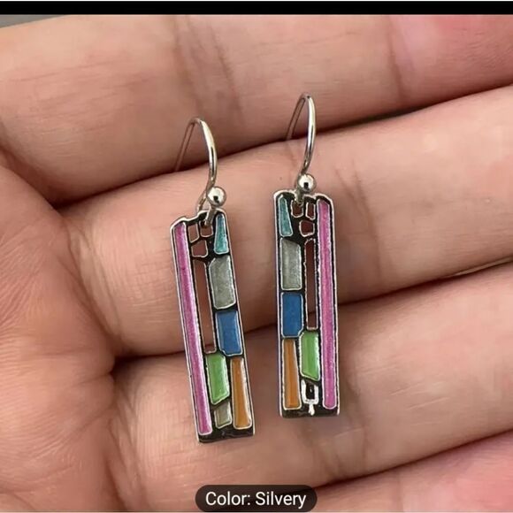 Dangle earrings retro ethnic rectangle New e39 - Picture 2 of 3